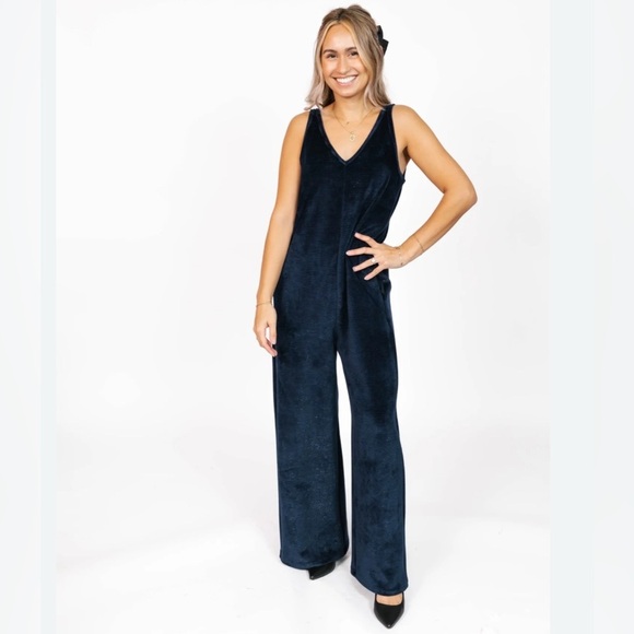 Smash + Tess Pants - SMASH + TESS Tuesday Wide Leg Velvet Romper in Sparkle Navy size Small
